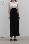 SWAYING/KNIT seamless contrasting color square collar vest skirt SW23SS2L04 black/white/linen